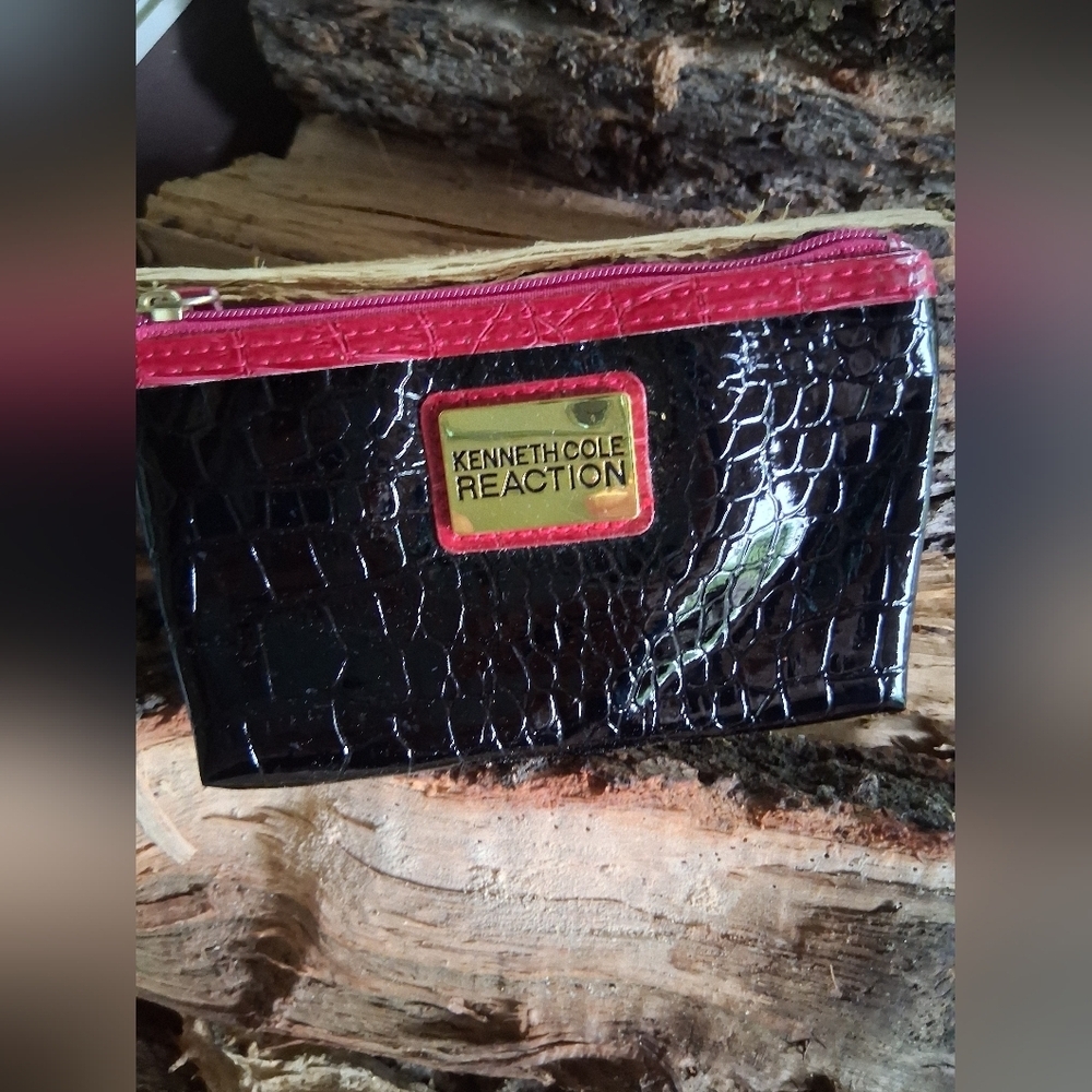 Kenneth Cole Reaction Black and Red Croc-Embossed Pouch